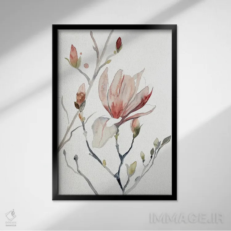 تابلو مینیمال ماگنولیا شماره ۵۲ اثر الیزابت بکر - نمای قابدار مشکی