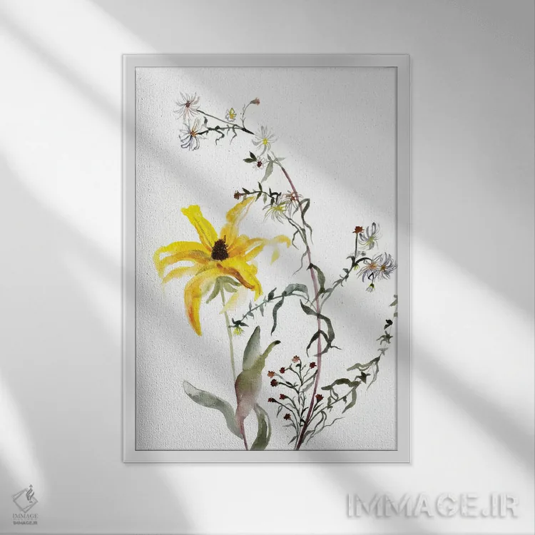 تابلو مینیمال مطالعه چمنزار شماره ۳ اثر الیزابت بکر - نمای قابدار سفید
