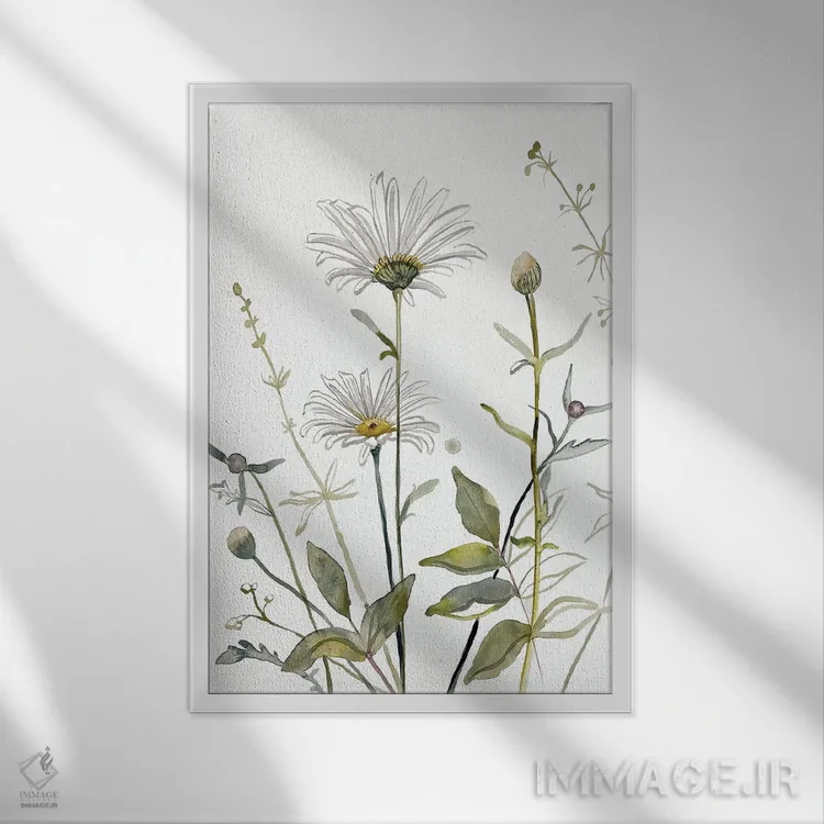 تابلو مینیمال مطالعه چمنزار شماره ۴ اثر الیزابت بکر - نمای قابدار سفید