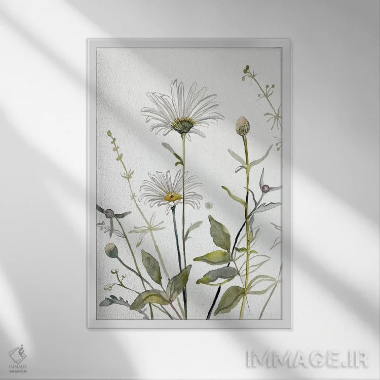 تابلو مینیمال مطالعه چمنزار شماره ۴ اثر الیزابت بکر - نمای قابدار سفید