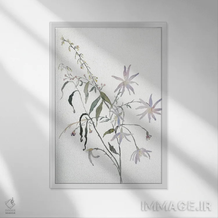 تابلو مینیمال مطالعه چمنزار شماره ۵ اثر الیزابت بکر - نمای قابدار سفید