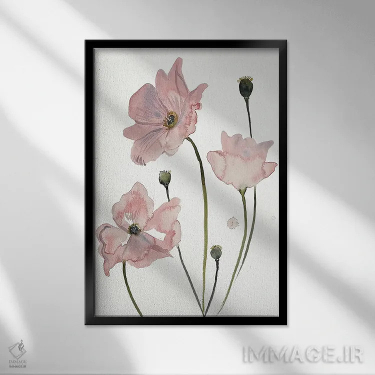 تابلو مینیمال شقایق شماره ۴ اثر الیزابت بکر - نمای قابدار مشکی