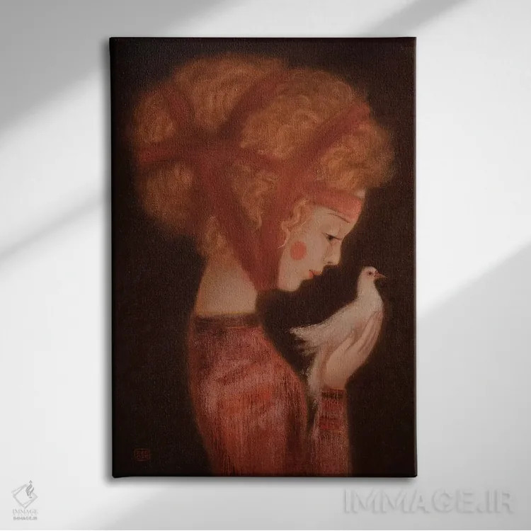تابلو دکوراتیو دختر و یک کبوتر اثر ادوارد زنتسیک - نمای روبهرو روی دیوار