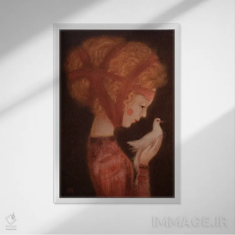 تابلو دکوراتیو دختر و یک کبوتر اثر ادوارد زنتسیک - نمای قابدار سفید