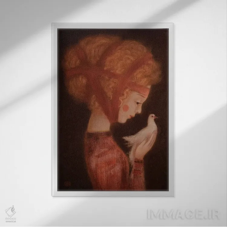 تابلو دکوراتیو دختر و یک کبوتر اثر ادوارد زنتسیک - نمای قابدار سفید