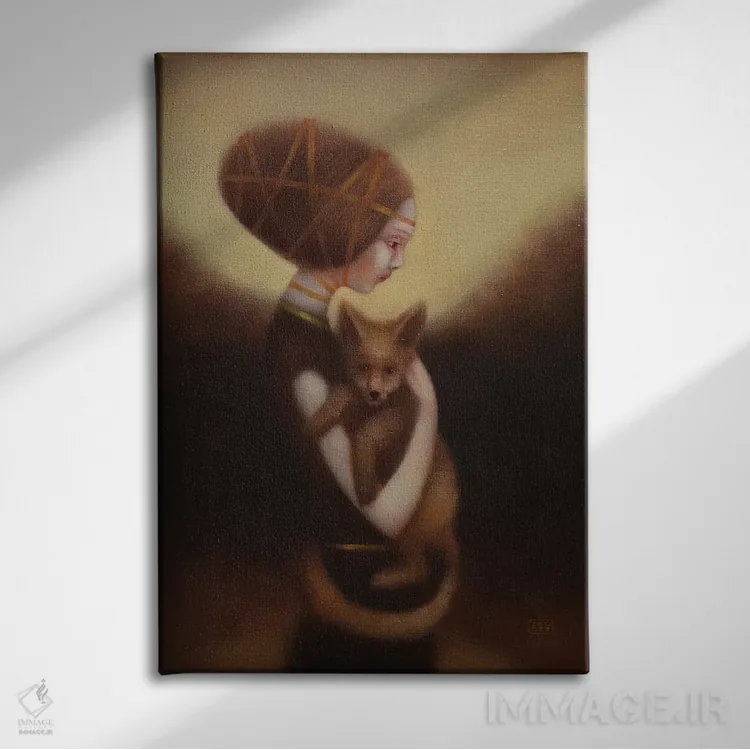 تابلو دکوراتیو دختر و روباه اثر ادوارد زنتسیک - نمای روبهرو روی دیوار