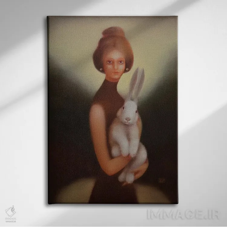 تابلو دکوراتیو دختر و خرگوش اثر ادوارد زنتسیک - نمای روبهرو روی دیوار