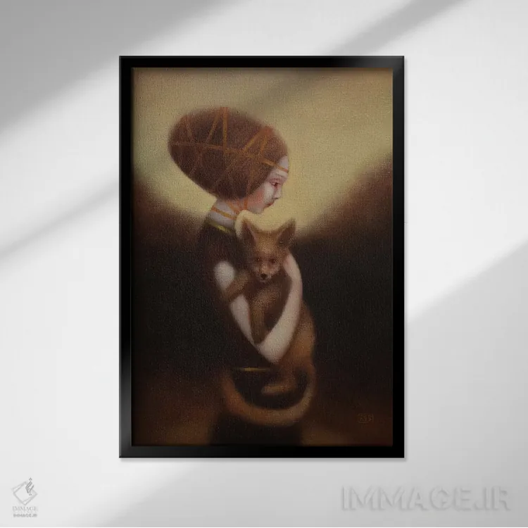 تابلو دکوراتیو دختر و روباه اثر ادوارد زنتسیک - نمای قابدار مشکی
