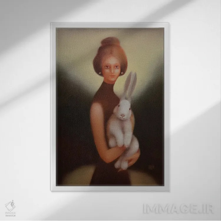 تابلو دکوراتیو دختر و خرگوش اثر ادوارد زنتسیک - نمای قابدار سفید