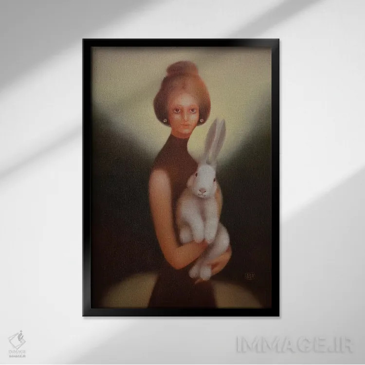 تابلو دکوراتیو دختر و خرگوش اثر ادوارد زنتسیک - نمای قابدار مشکی