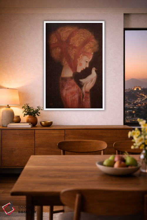 تابلو دکوراتیو دختر و یک کبوتر اثر ادوارد زنتسیک - D2W