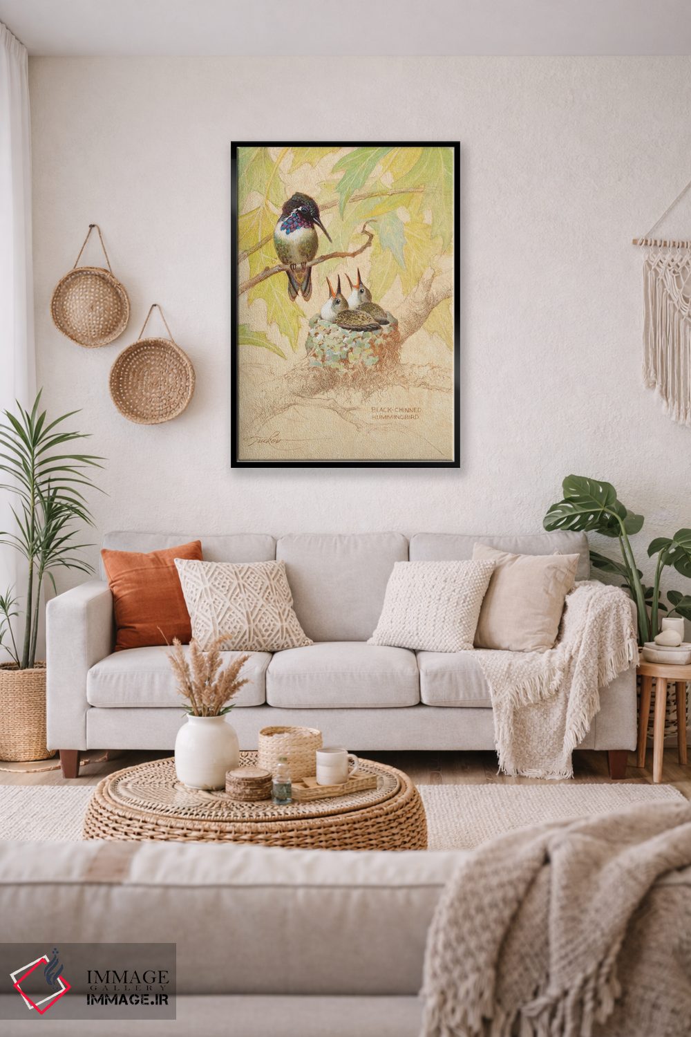 تابلو دکوراتیو لانه مرغ مگس خوار سیاه گلو اثر ازرا تاکر - D2B