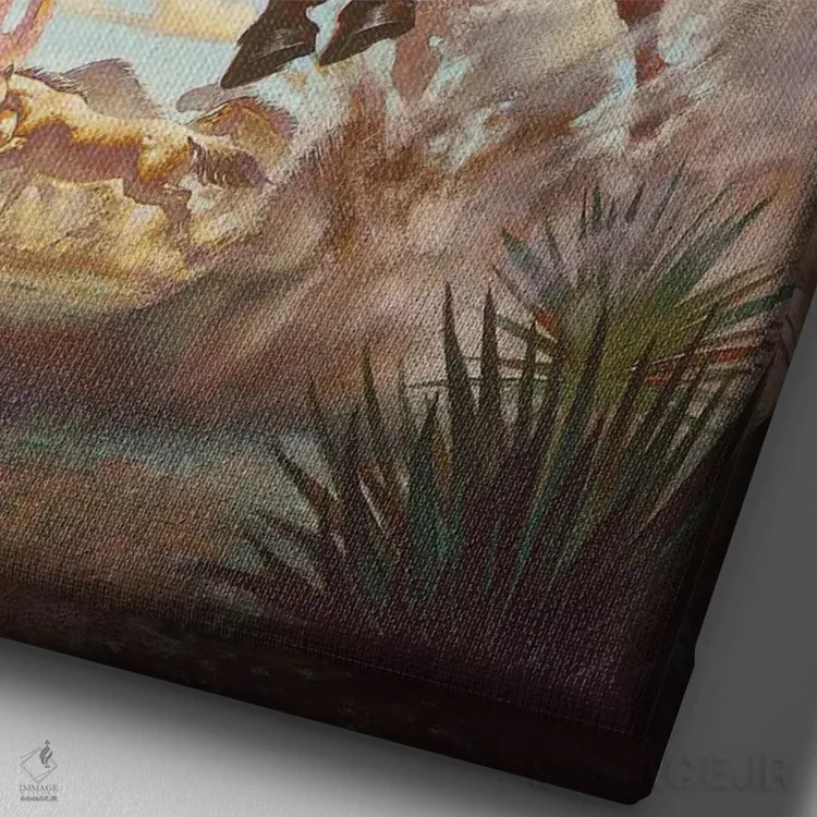 تابلو دکوراتیو رام کردن اسب های وحشی اثر ازرا تاکر - نمای نزدیک بافت بوم