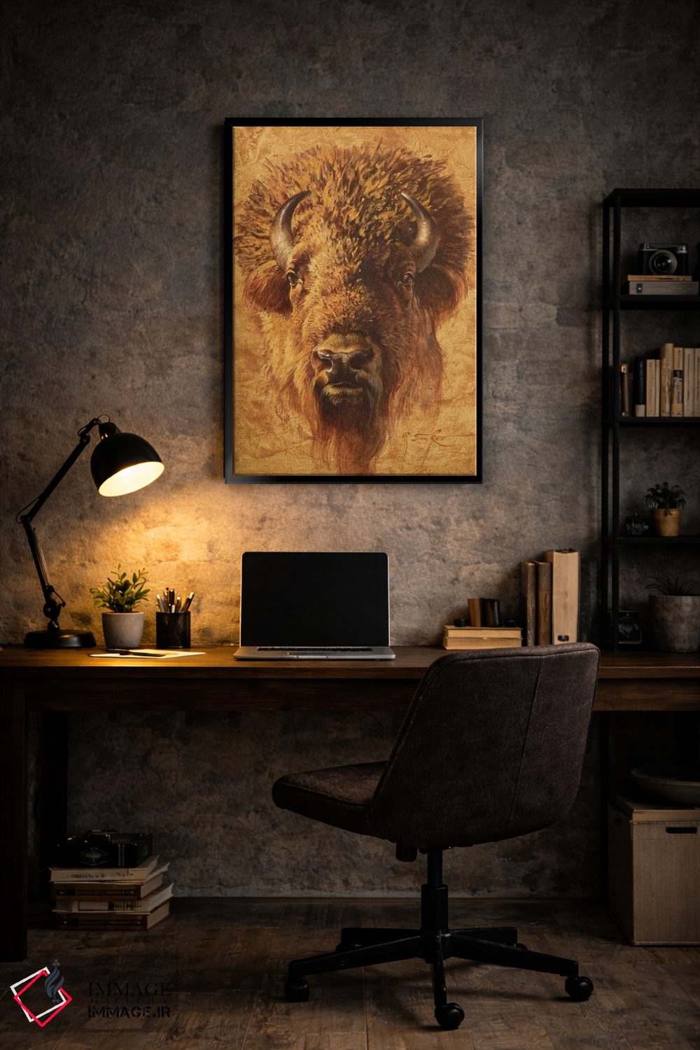 تابلو دکوراتیو پرتره گاومیش آمریکایی اثر ازرا تاکر - D6B