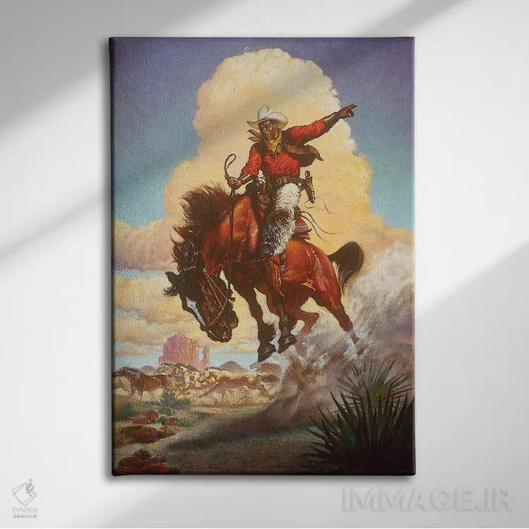 تابلو دکوراتیو رام کردن اسب های وحشی اثر ازرا تاکر - نمای روبهرو روی دیوار