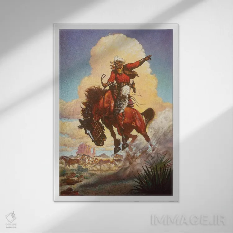 تابلو دکوراتیو رام کردن اسب های وحشی اثر ازرا تاکر - نمای قابدار سفید