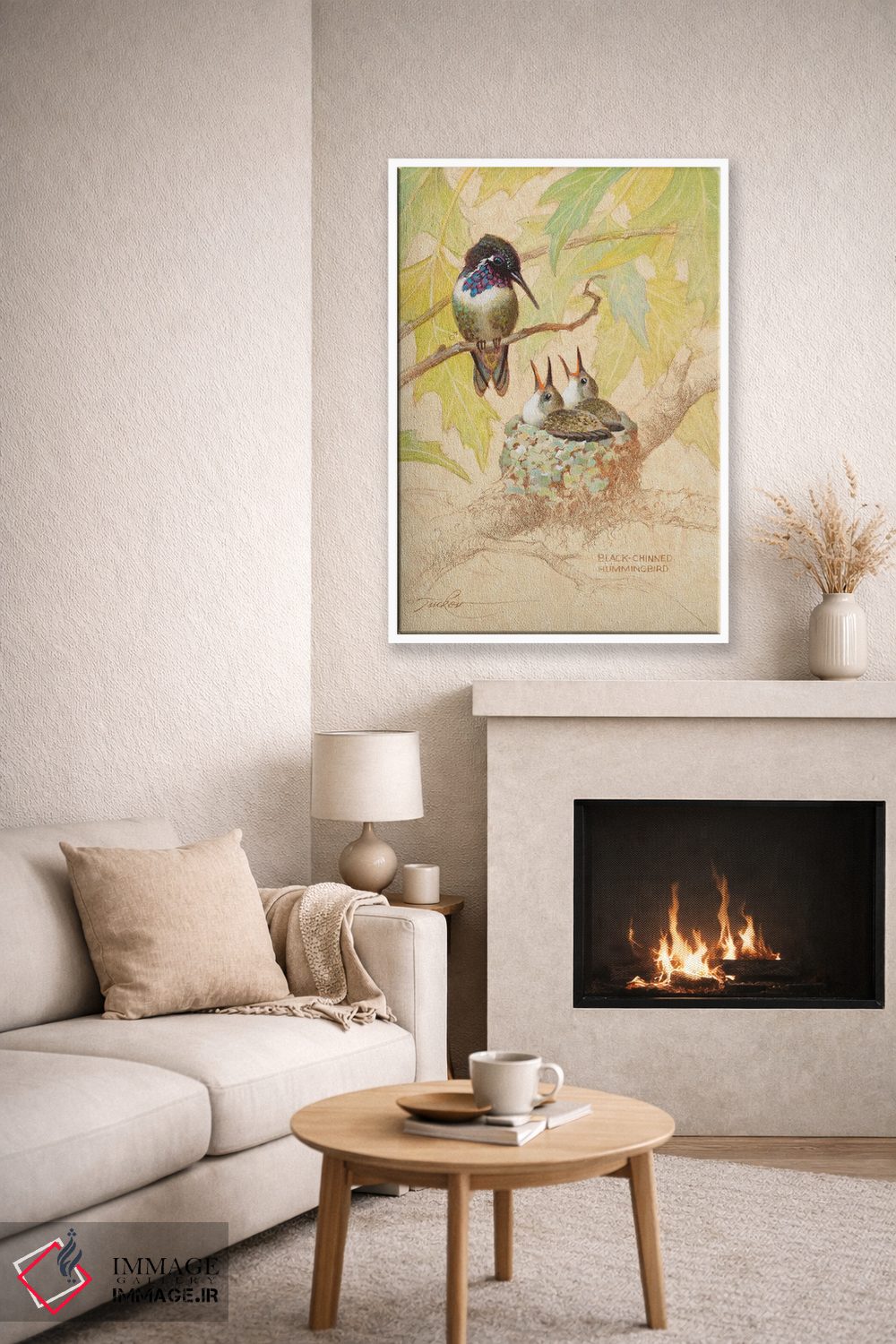 تابلو دکوراتیو لانه مرغ مگس خوار سیاه گلو اثر ازرا تاکر - D6W