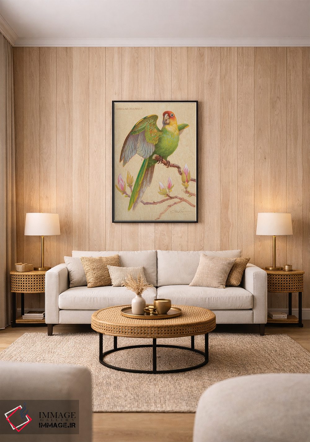 تابلو دکوراتیو طوطی کارولینا و ماگنولیا اثر ازرا تاکر - D1B