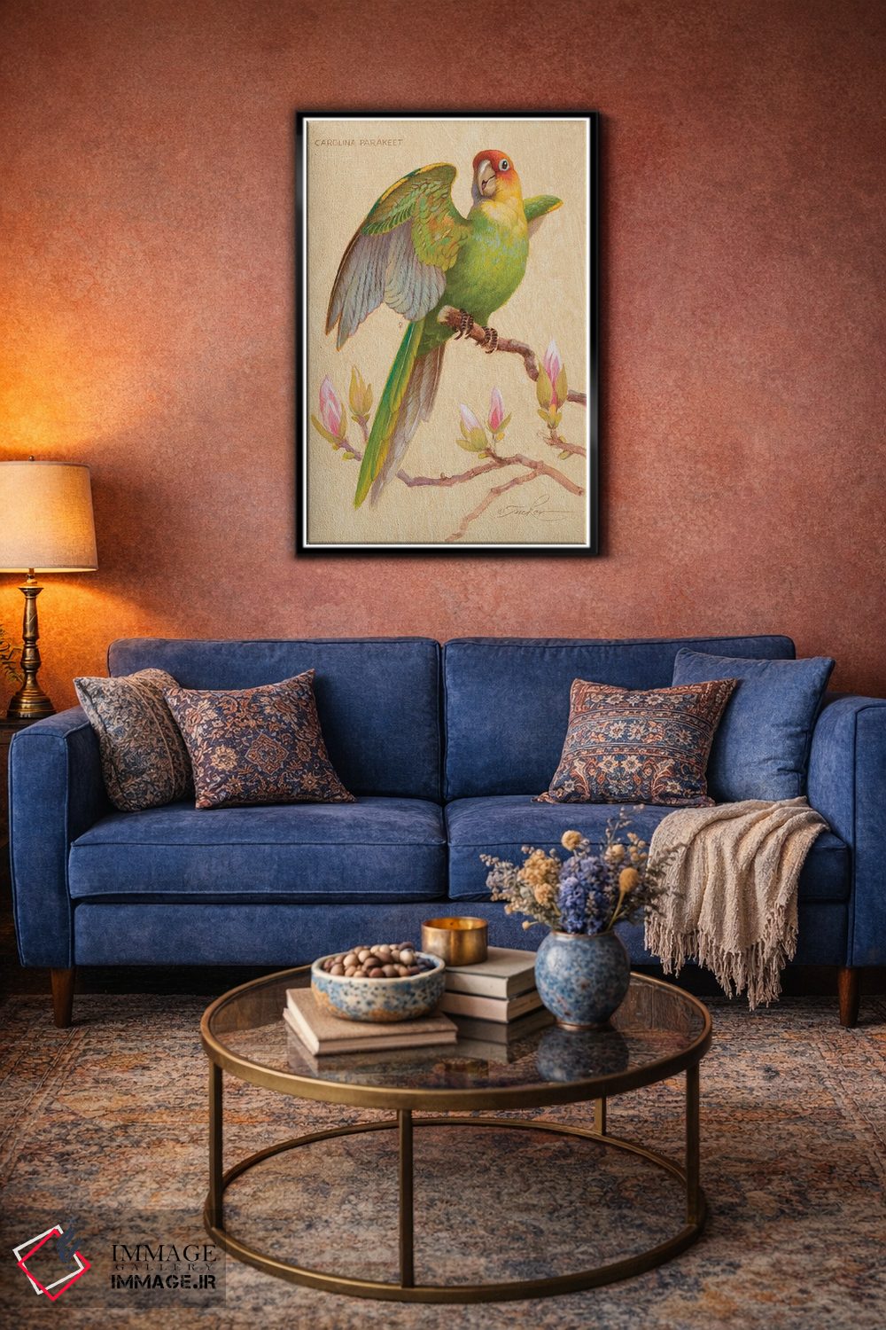 تابلو دکوراتیو طوطی کارولینا و ماگنولیا اثر ازرا تاکر - D4B
