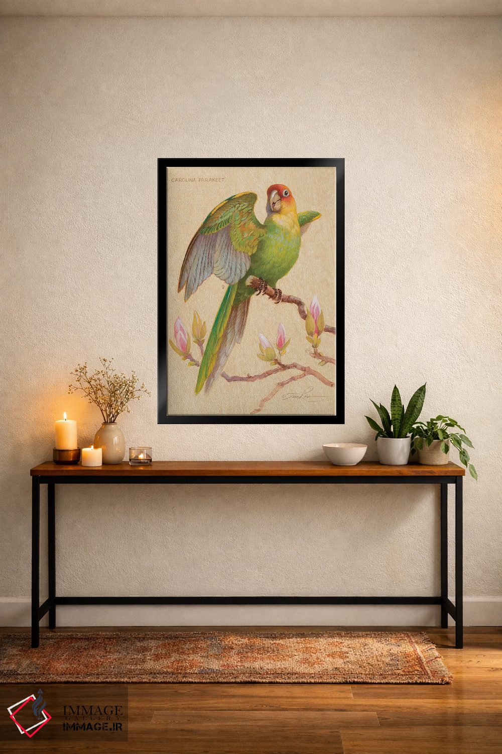 تابلو دکوراتیو طوطی کارولینا و ماگنولیا اثر ازرا تاکر - D5B
