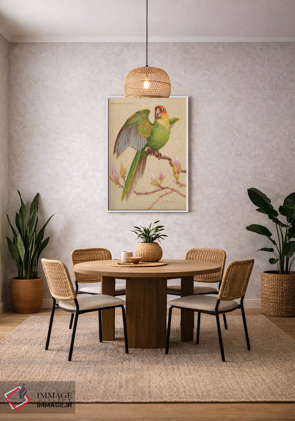 تابلو دکوراتیو طوطی کارولینا و ماگنولیا اثر ازرا تاکر - D3W