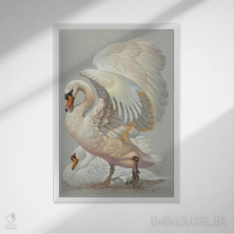 تابلو دکوراتیو محافظت از جوجه ها اثر ازرا تاکر - نمای قابدار سفید