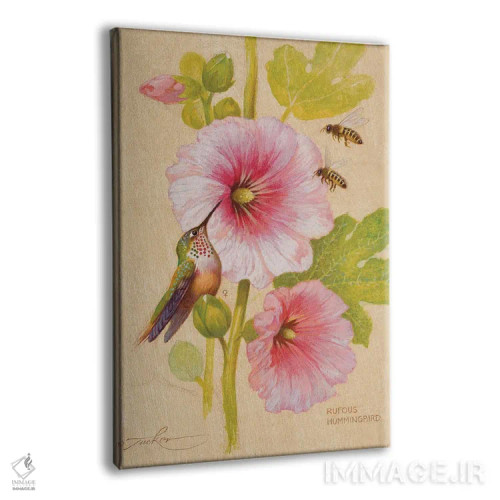 تابلو دکوراتیو مرغ مگس خوار سرخ رنگ ماده و زنبورهای عسل اثر ازرا تاکر - نمای پرسپکتیو محصول