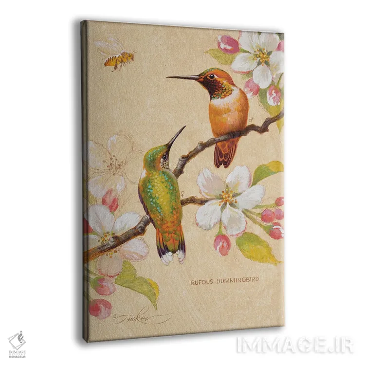 تابلو دکوراتیو مرغ های مگس خوار سرخ رنگ ۳ اثر ازرا تاکر - نمای پرسپکتیو محصول