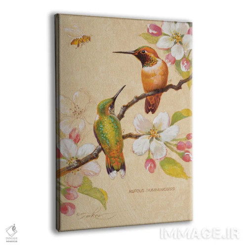 تابلو دکوراتیو مرغ های مگس خوار سرخ رنگ ۳ اثر ازرا تاکر - نمای پرسپکتیو محصول