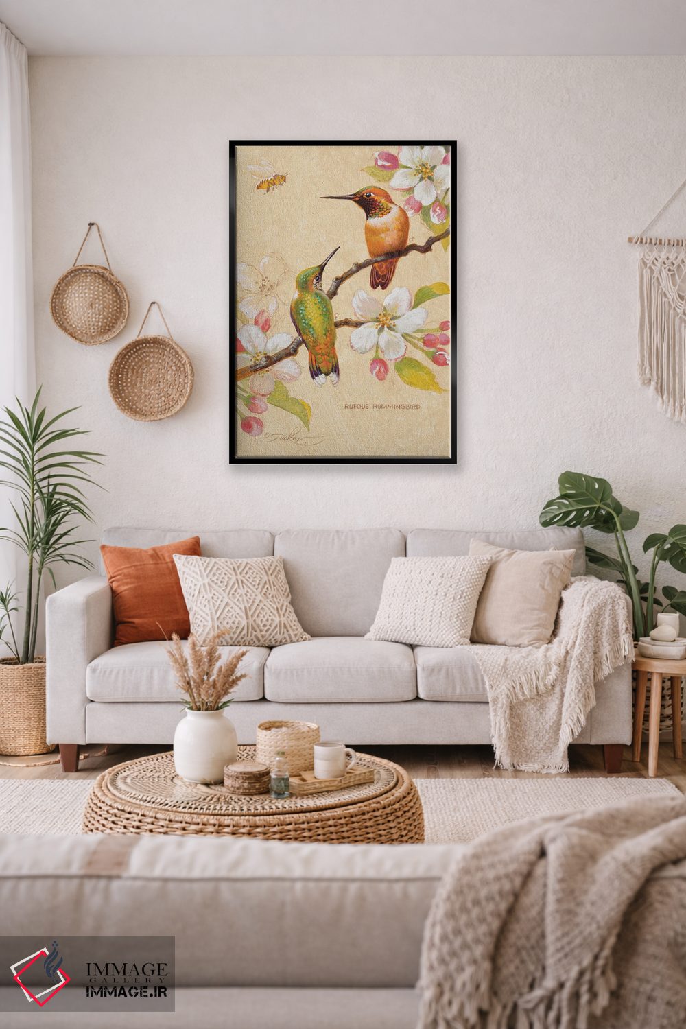 تابلو دکوراتیو مرغ های مگس خوار سرخ رنگ ۳ اثر ازرا تاکر - D3B