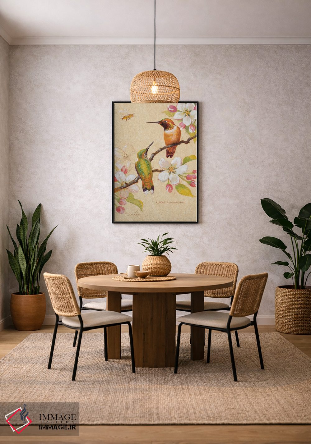 تابلو دکوراتیو مرغ های مگس خوار سرخ رنگ ۳ اثر ازرا تاکر - D4B