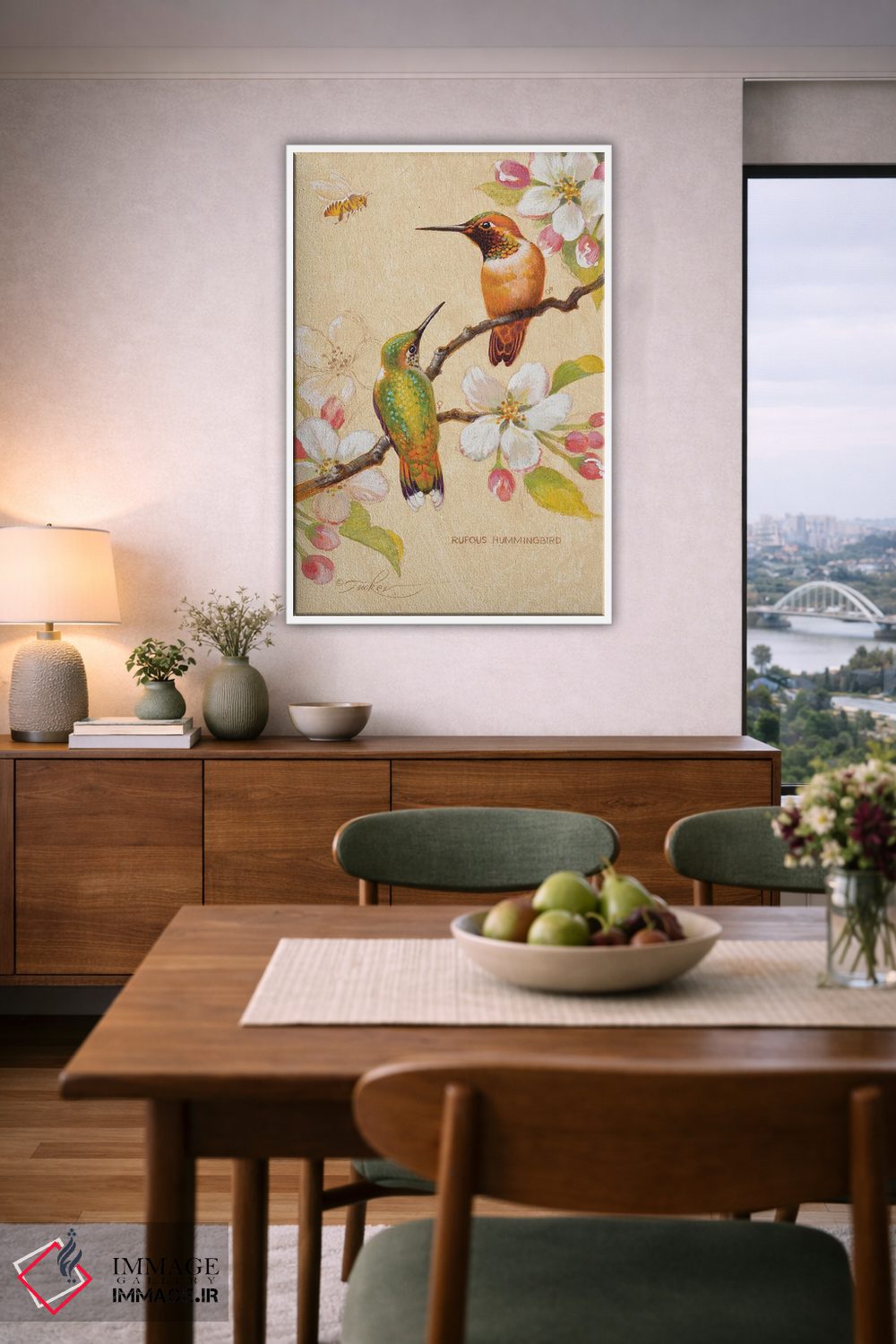 تابلو دکوراتیو مرغ های مگس خوار سرخ رنگ ۳ اثر ازرا تاکر - D6W