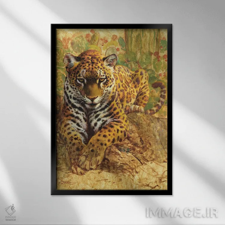 تابلو دکوراتیو ببر آمریکایی اثر ازرا تاکر - نمای قابدار مشکی