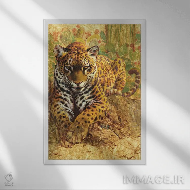 تابلو دکوراتیو ببر آمریکایی اثر ازرا تاکر - نمای قابدار سفید