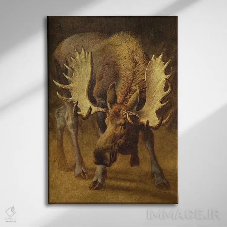 تابلو دکوراتیو گوزن زردستون اثر ازرا تاکر - نمای روبهرو روی دیوار