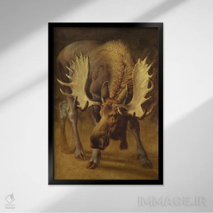 تابلو دکوراتیو گوزن زردستون اثر ازرا تاکر - نمای قابدار مشکی