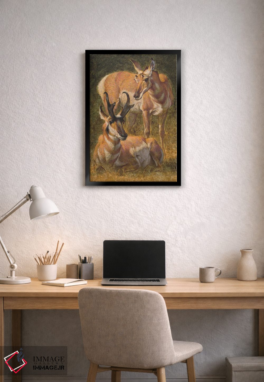 تابلو دکوراتیو آهوی شاخ شاخه اثر ازرا تاکر - D2B