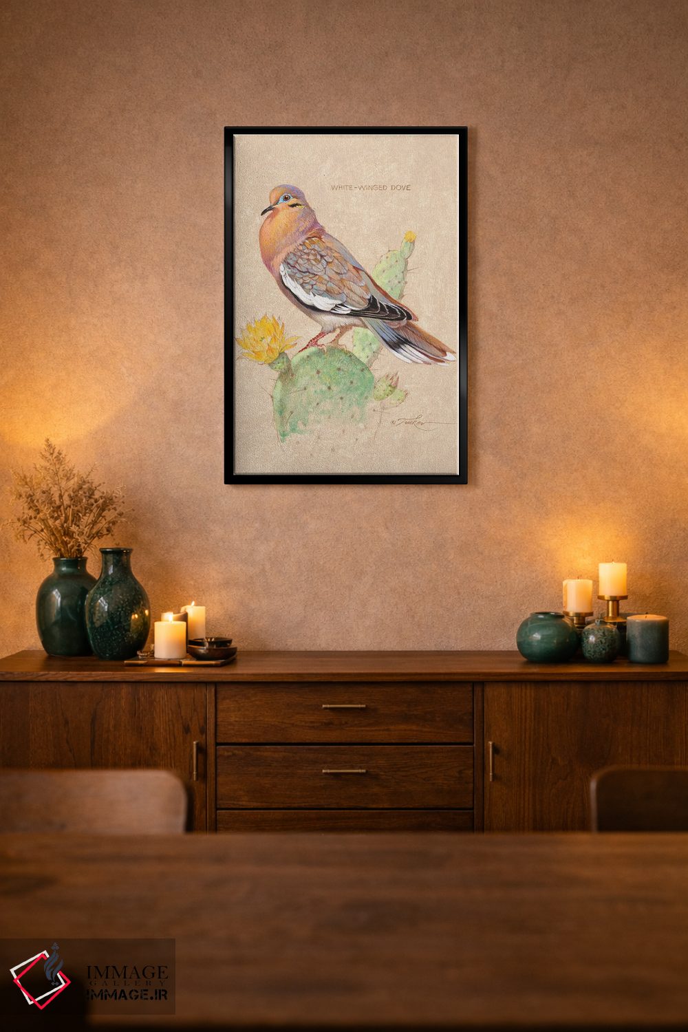 تابلو دکوراتیو قمری سفیدبال روی کاکتوس اثر ازرا تاکر - D2B