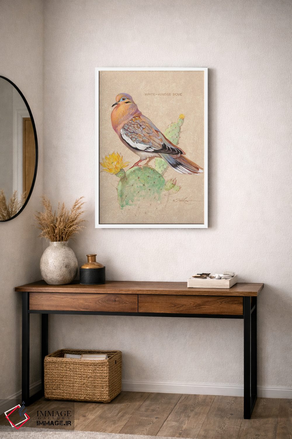 تابلو دکوراتیو قمری سفیدبال روی کاکتوس اثر ازرا تاکر - D3W