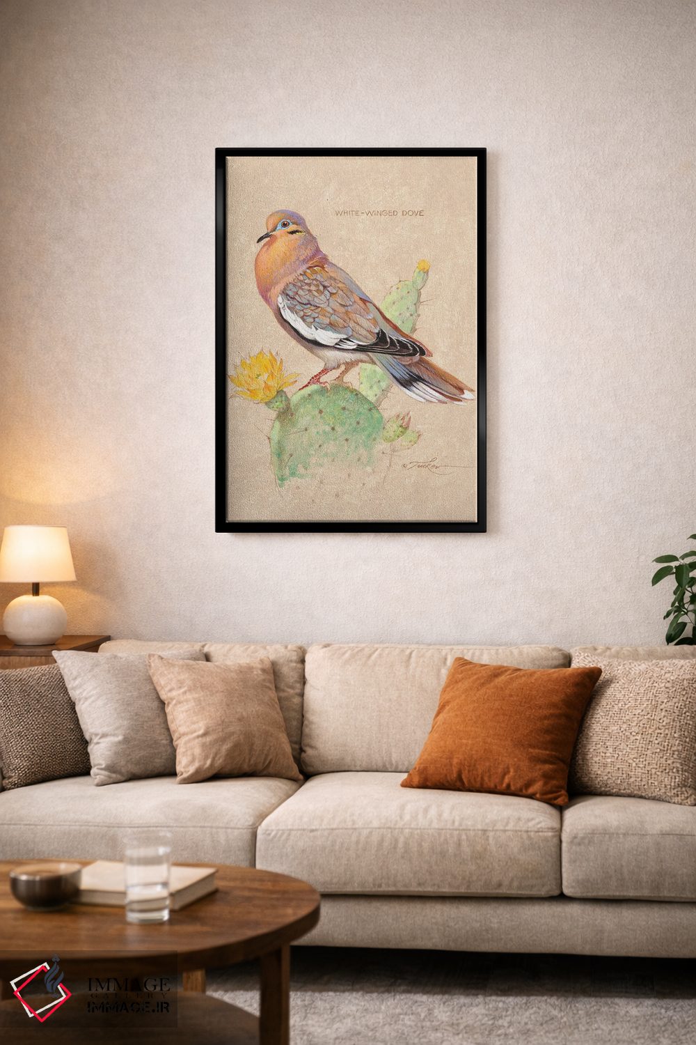 تابلو دکوراتیو قمری سفیدبال روی کاکتوس اثر ازرا تاکر - D6B