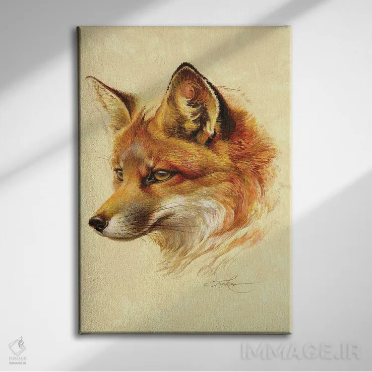 تابلو دکوراتیو پرتره روباه قرمز اثر ازرا تاکر - نمای روبهرو روی دیوار
