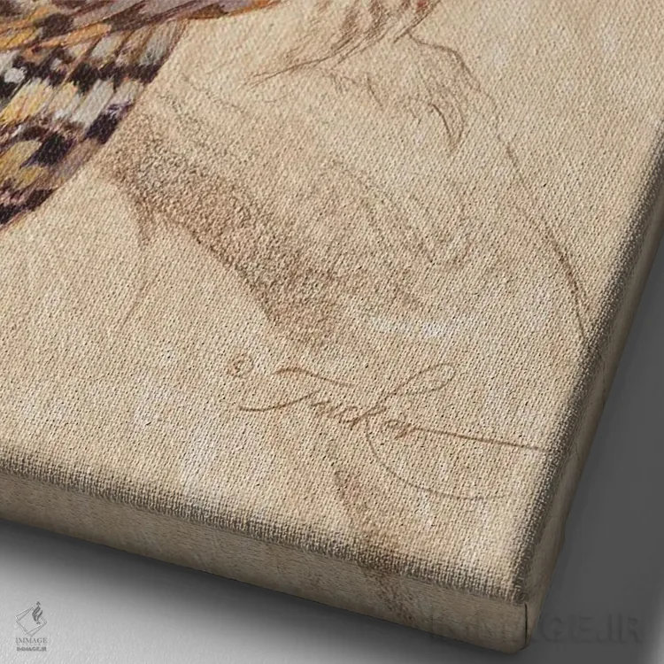 تابلو دکوراتیو جغد شاخدار بزرگ اثر ازرا تاکر - نمای نزدیک بافت بوم