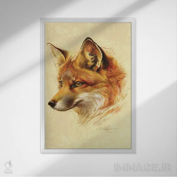تابلو دکوراتیو پرتره روباه قرمز اثر ازرا تاکر - نمای قابدار سفید