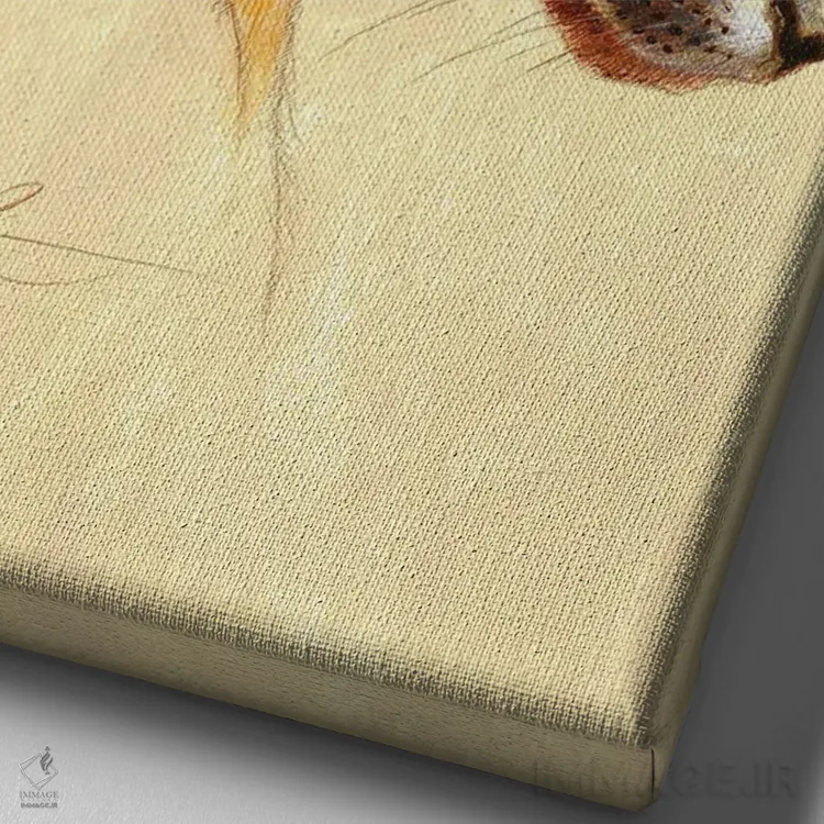 تابلو دکوراتیو پرتره روباه خاکستری اثر ازرا تاکر - نمای نزدیک بافت بوم