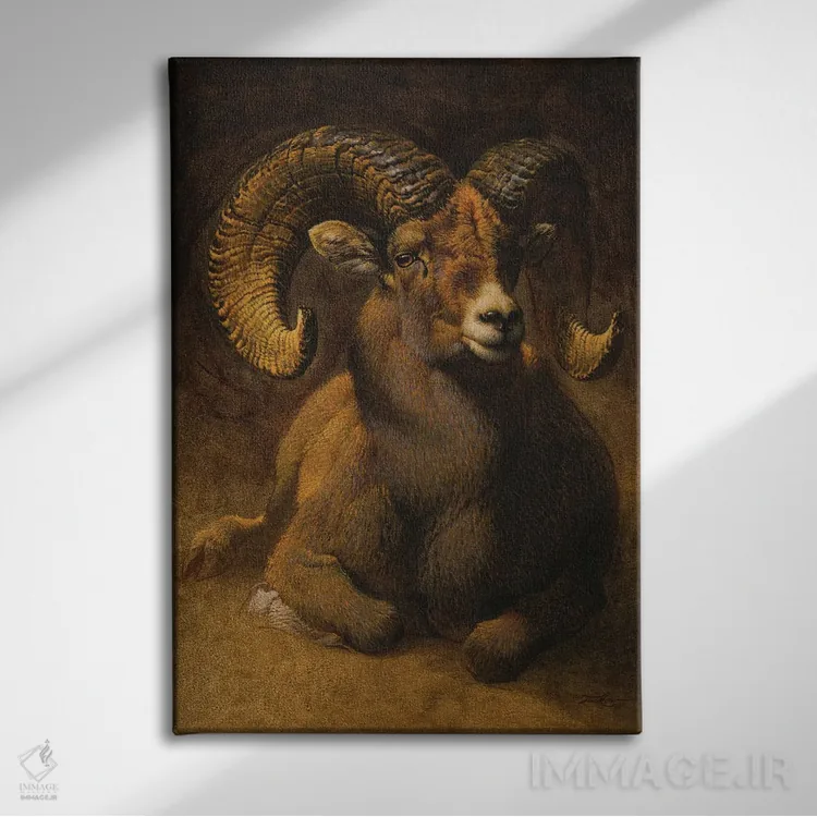 تابلو دکوراتیو قوچ کوهستان راکی اثر ازرا تاکر - نمای روبهرو روی دیوار