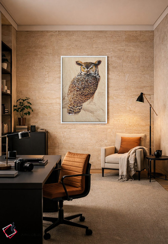 تابلو دکوراتیو جغد شاخدار بزرگ اثر ازرا تاکر - D6W