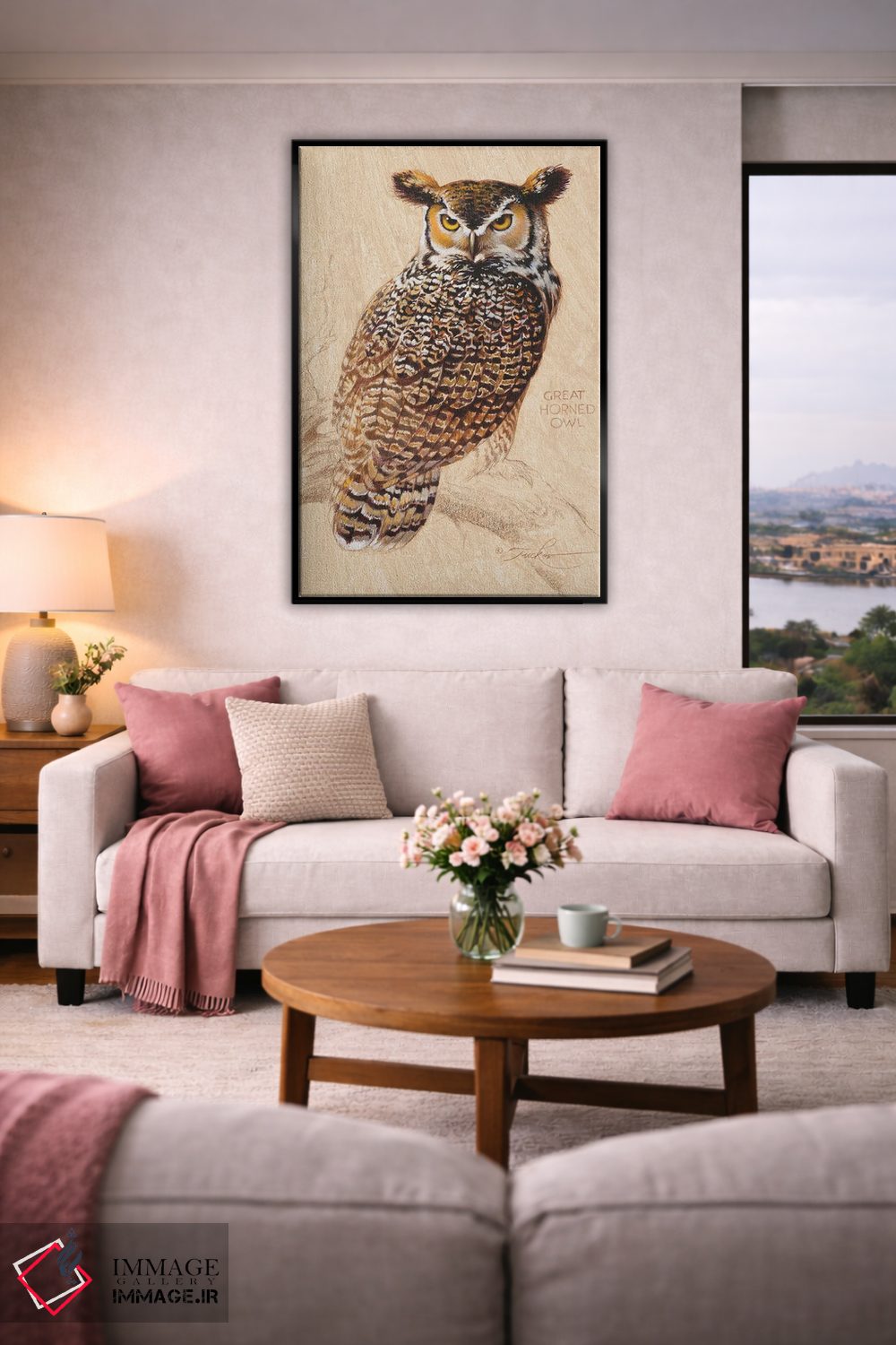 تابلو دکوراتیو جغد شاخدار بزرگ اثر ازرا تاکر - D4B