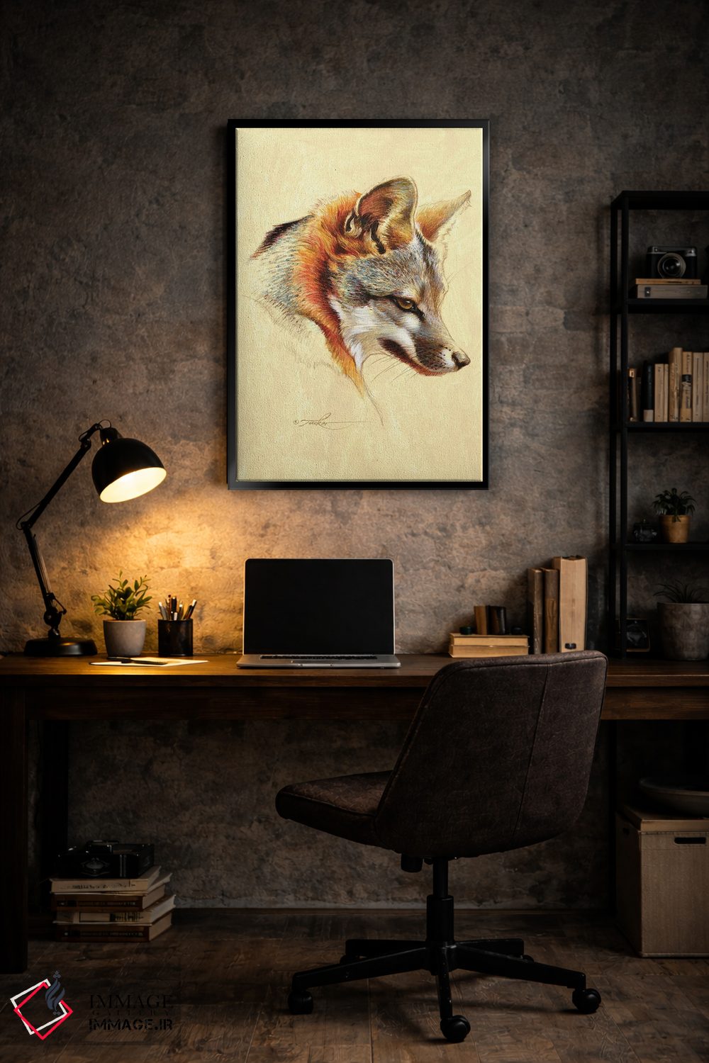 تابلو دکوراتیو پرتره روباه خاکستری اثر ازرا تاکر - D6B