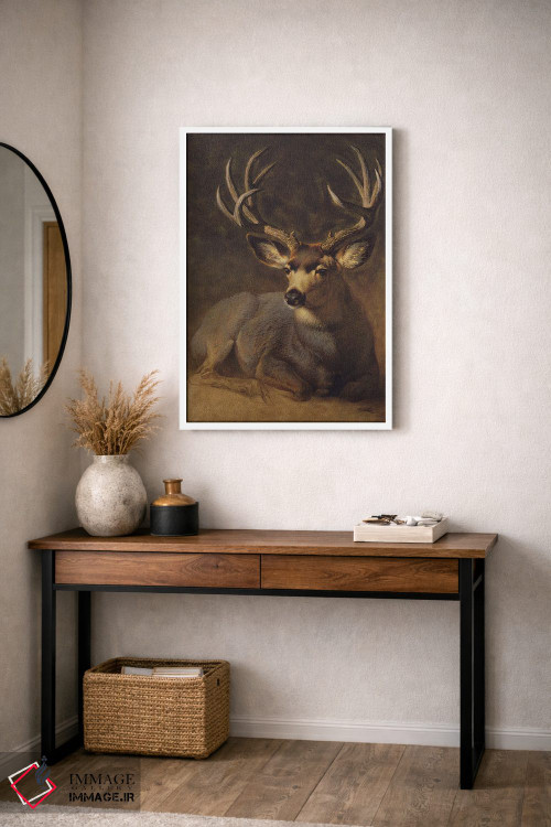 تابلو دکوراتیو آهو نر خاکستری زمستانی اثر ازرا تاکر - D2W