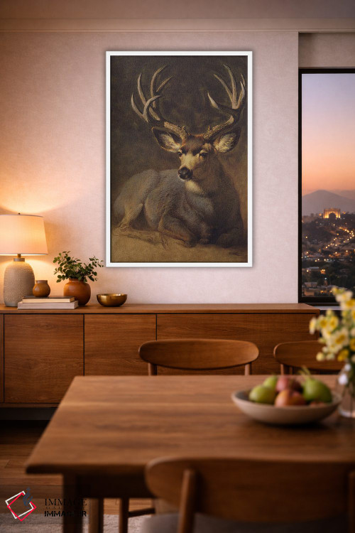 تابلو دکوراتیو آهو نر خاکستری زمستانی اثر ازرا تاکر - D1W